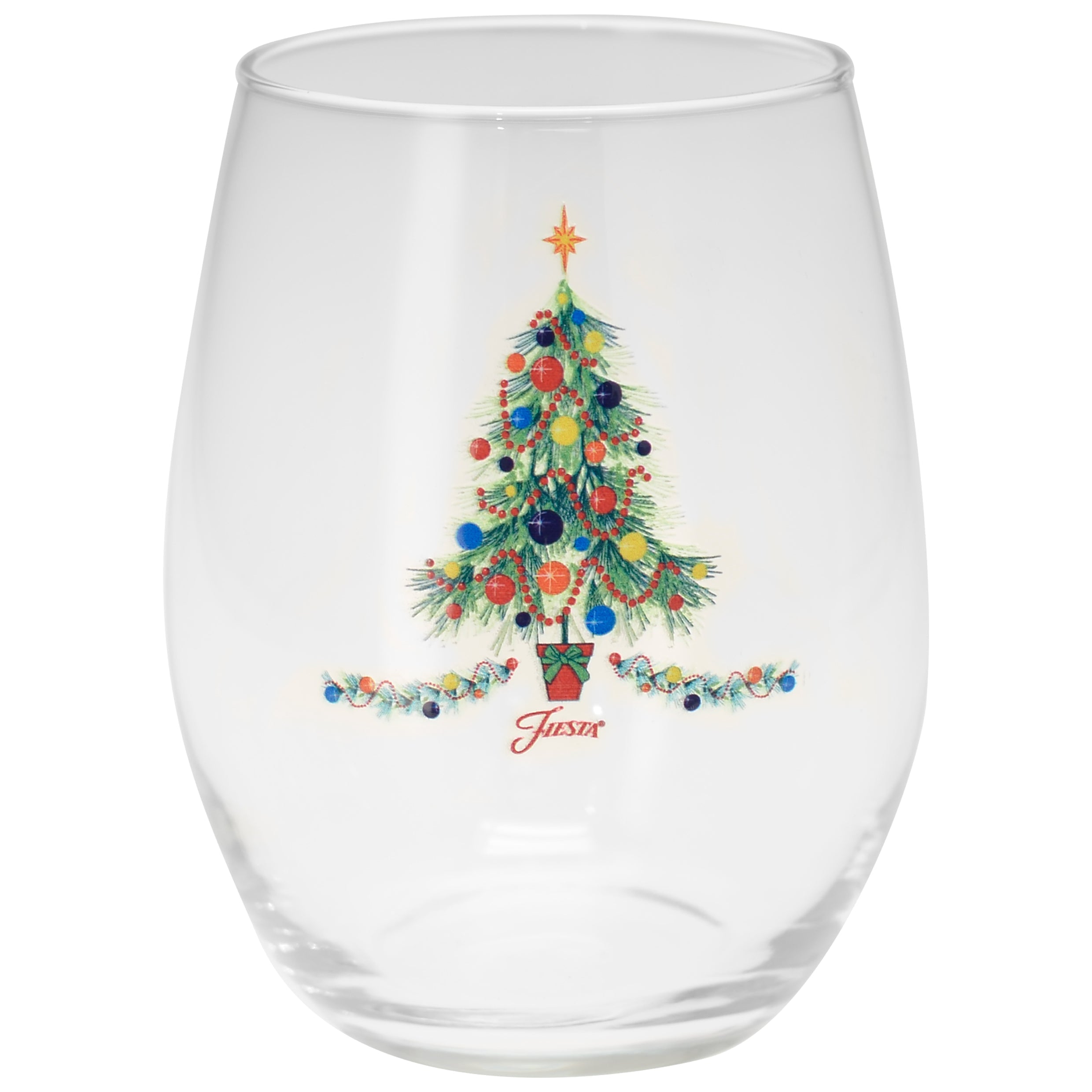 Fiesta China 15 oz. Fiesta® Christmas Tree Stemless Wine, Set of 4 - Image 2