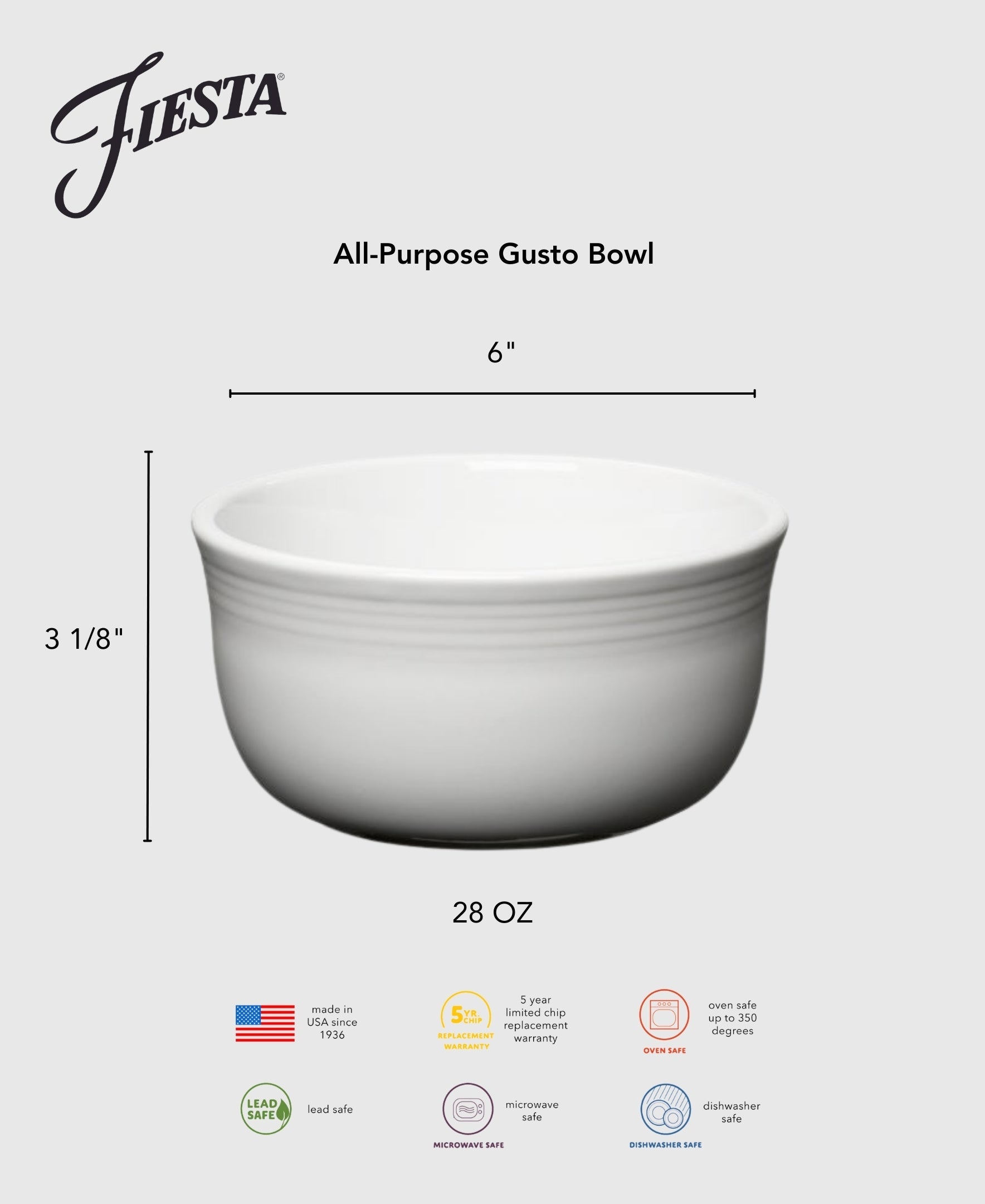 Fiesta China Lavender All-Purpose 6 Inch Gusto Bowl 28 OZ - Image 3