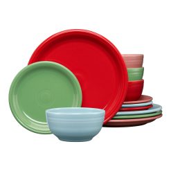 Fiesta China Peppermint Frost Mixed Color Bistro Coupe 12-Piece Dinnerware Set, Service for 4