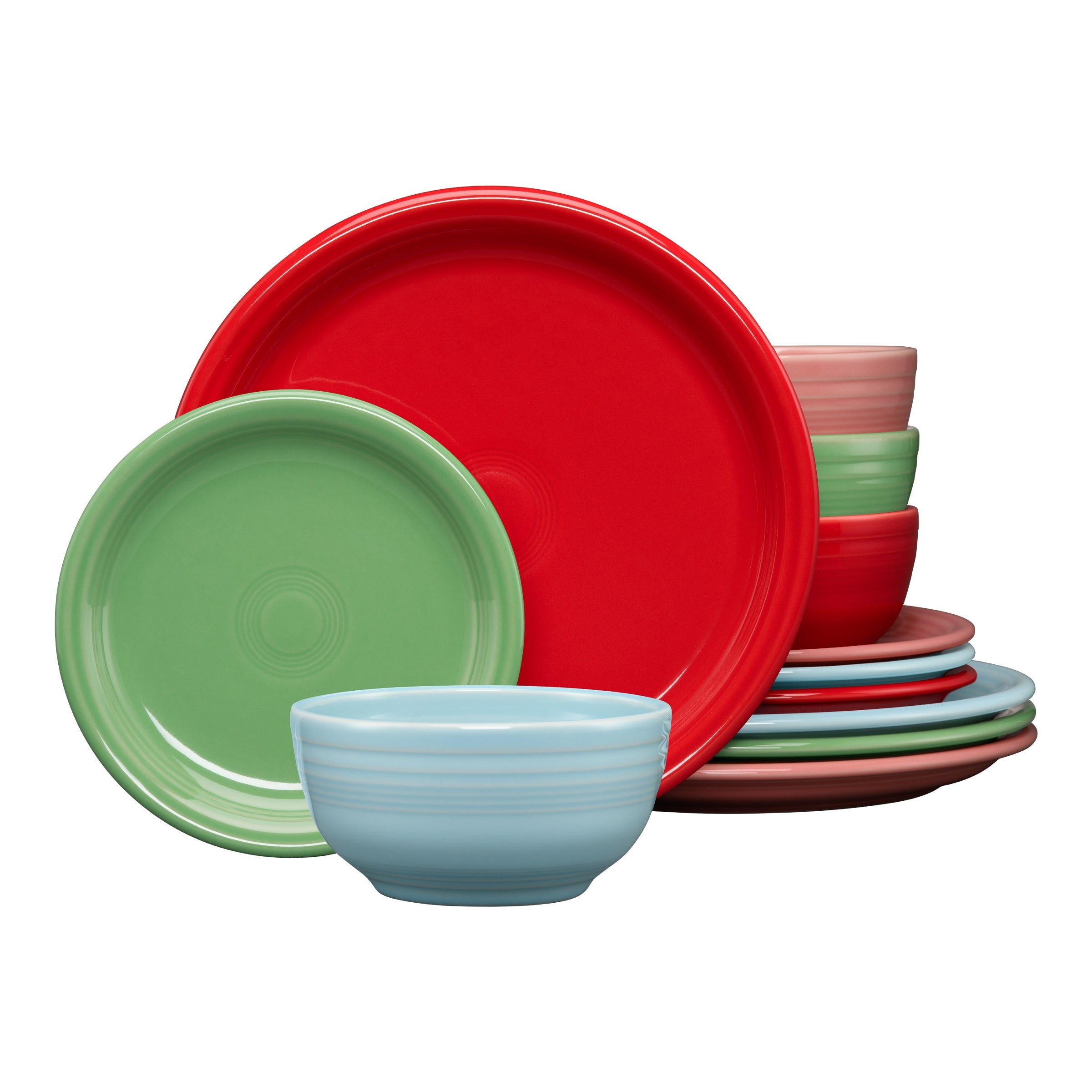 Fiesta China Peppermint Frost Mixed Color Bistro Coupe 12-Piece Dinnerware Set, Service for 4
