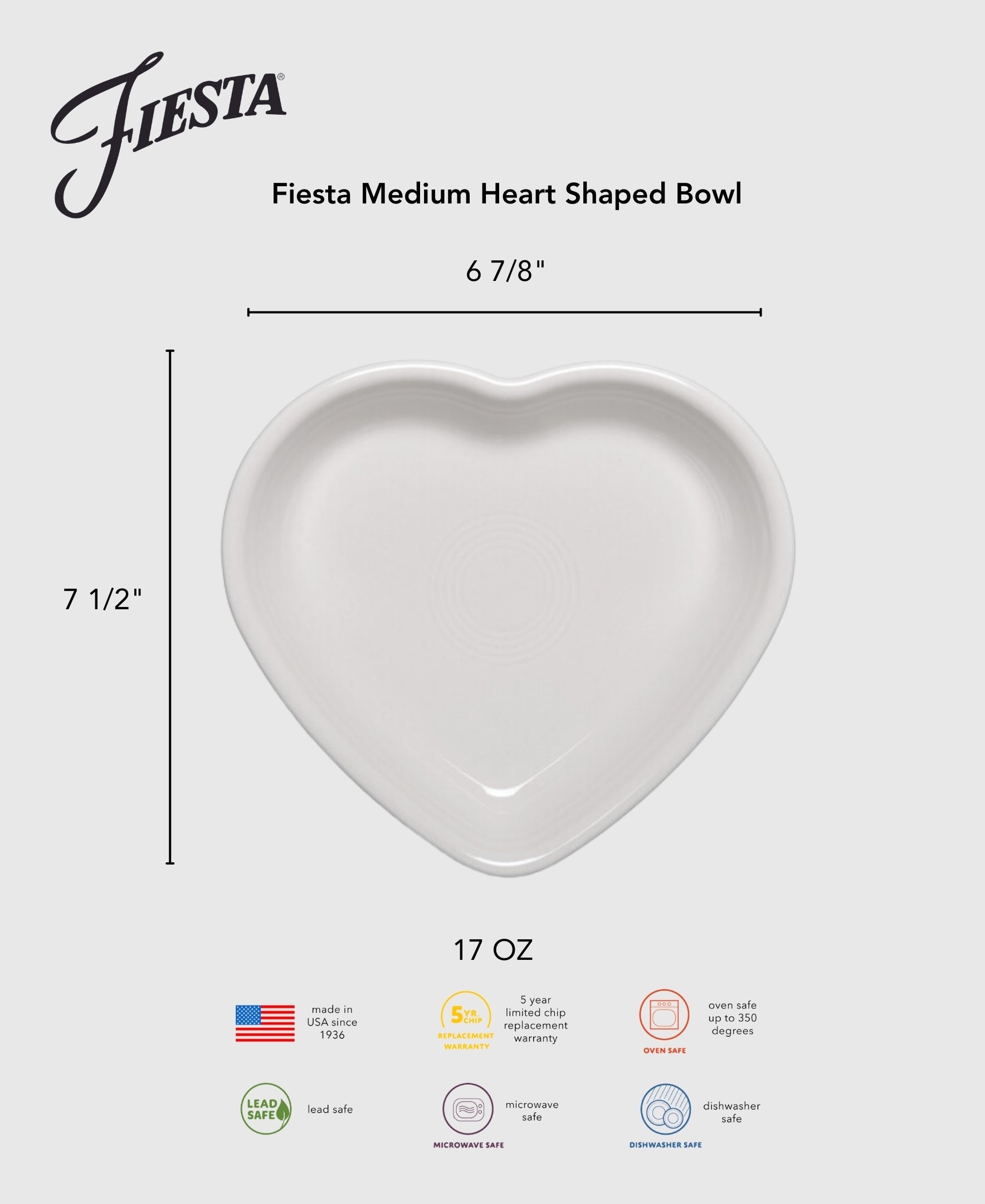 Fiesta China Fiesta 7 1/2 Inch Medium Heart Shaped Bowl 17 OZ - Image 4