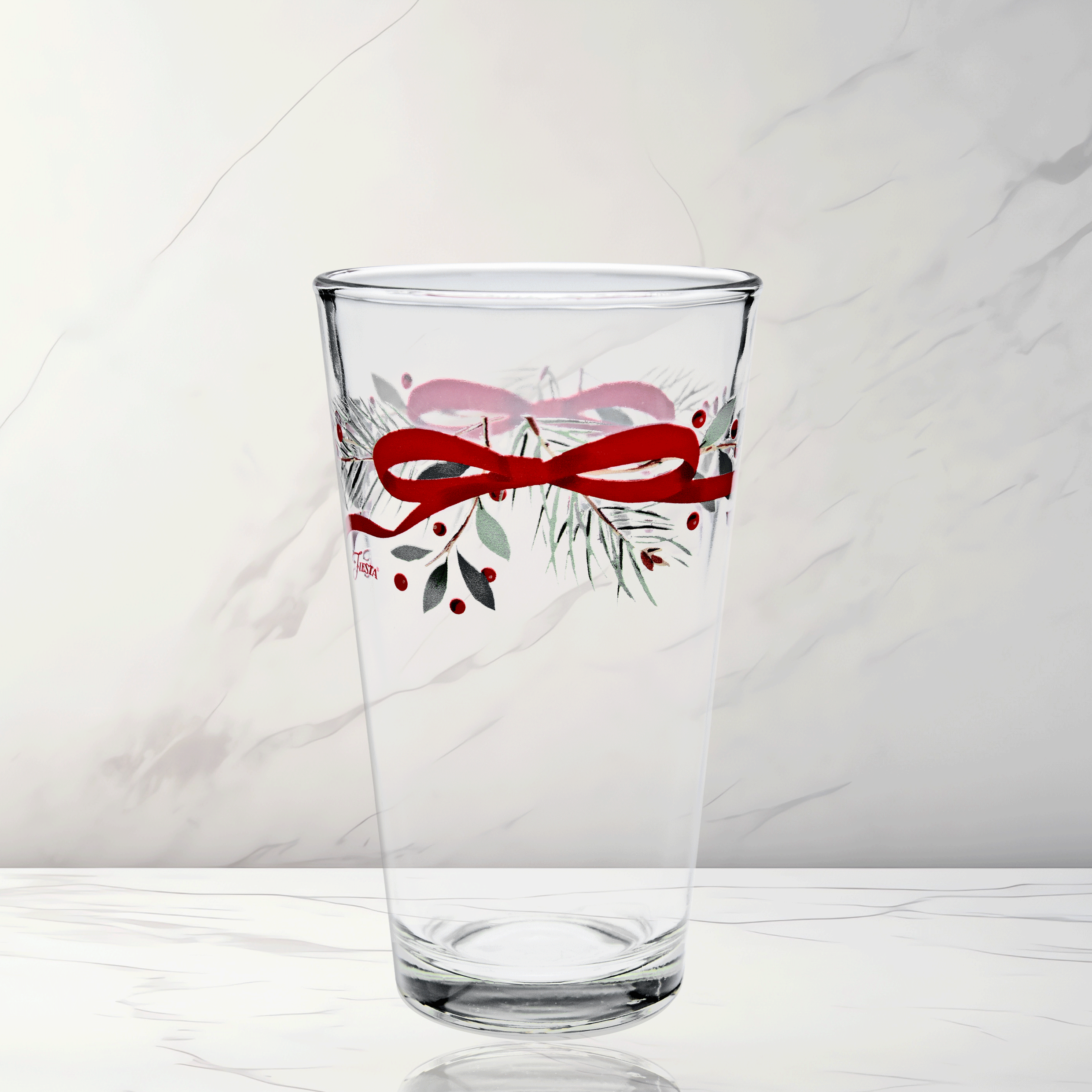 Fiesta China Holly Berry Christmas Garland 16 oz. Cooler Glass - Set of 4 - Image 2