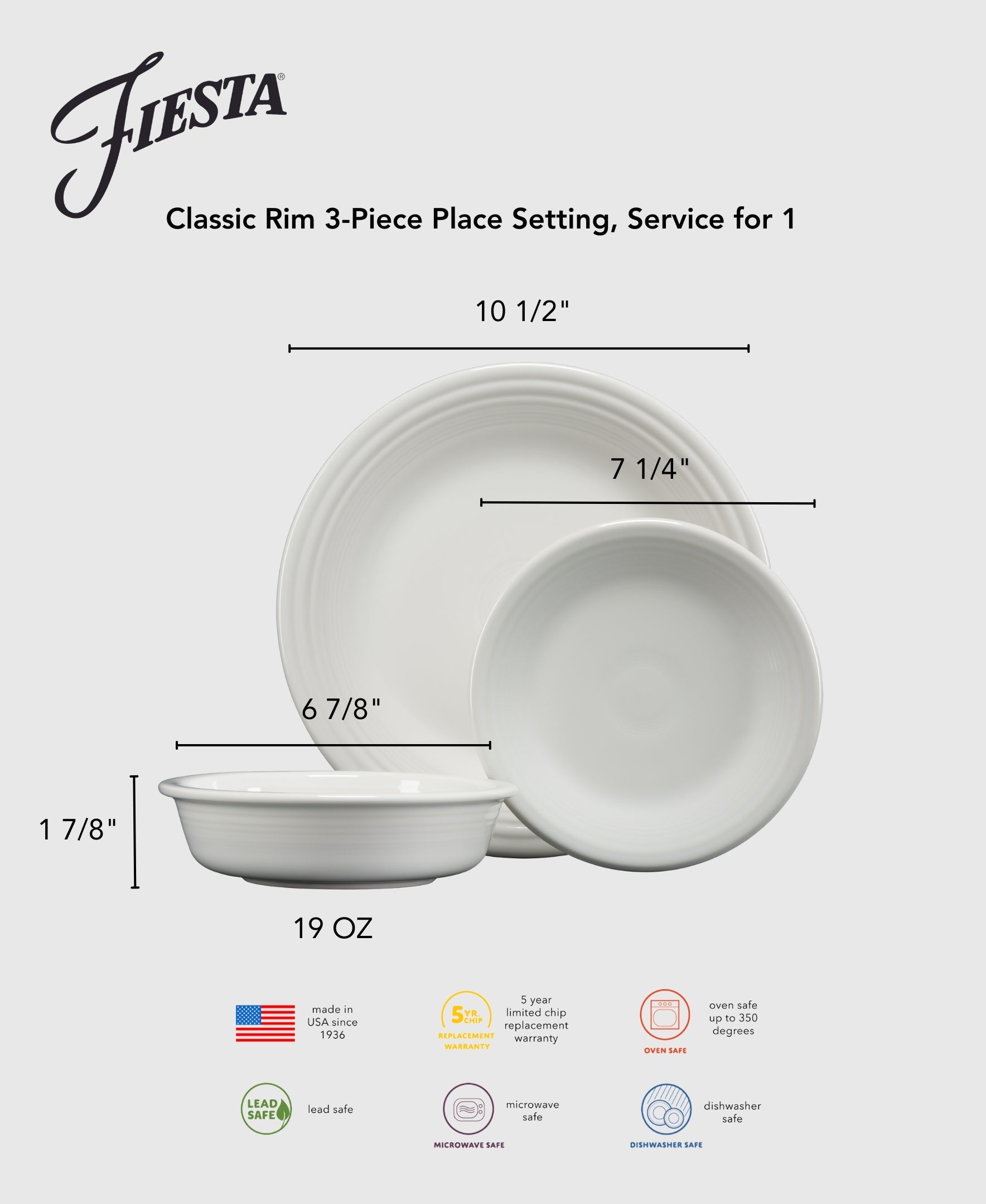 Fiesta China Lavender Classic Rim 3-Piece Place Setting, Service for 1 - Image 4