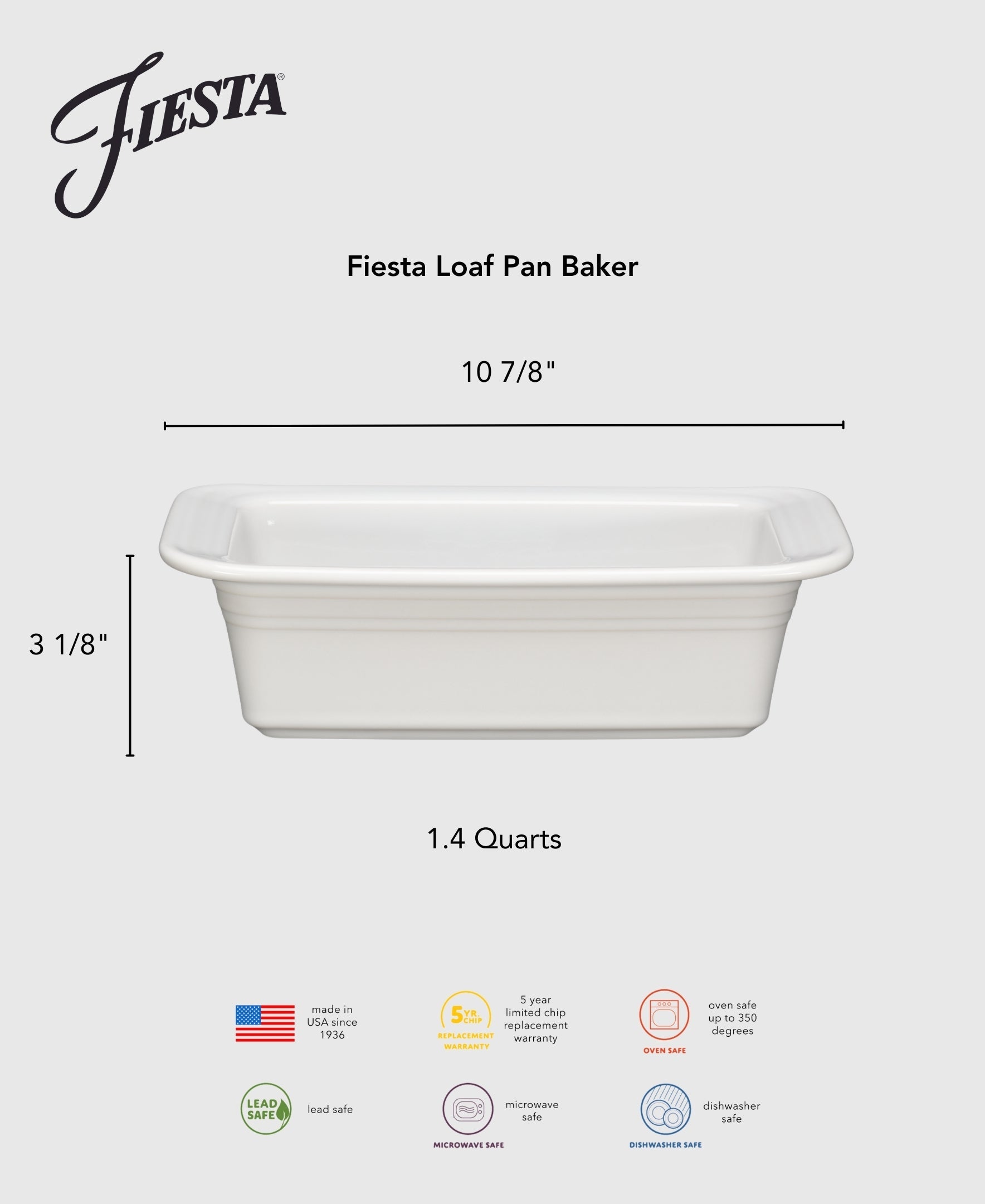 Fiesta China Fiesta Linen 10 3/4 Inch x 5 3/4 Inch Loaf Pan Baker 1.4 Quarts - Image 2
