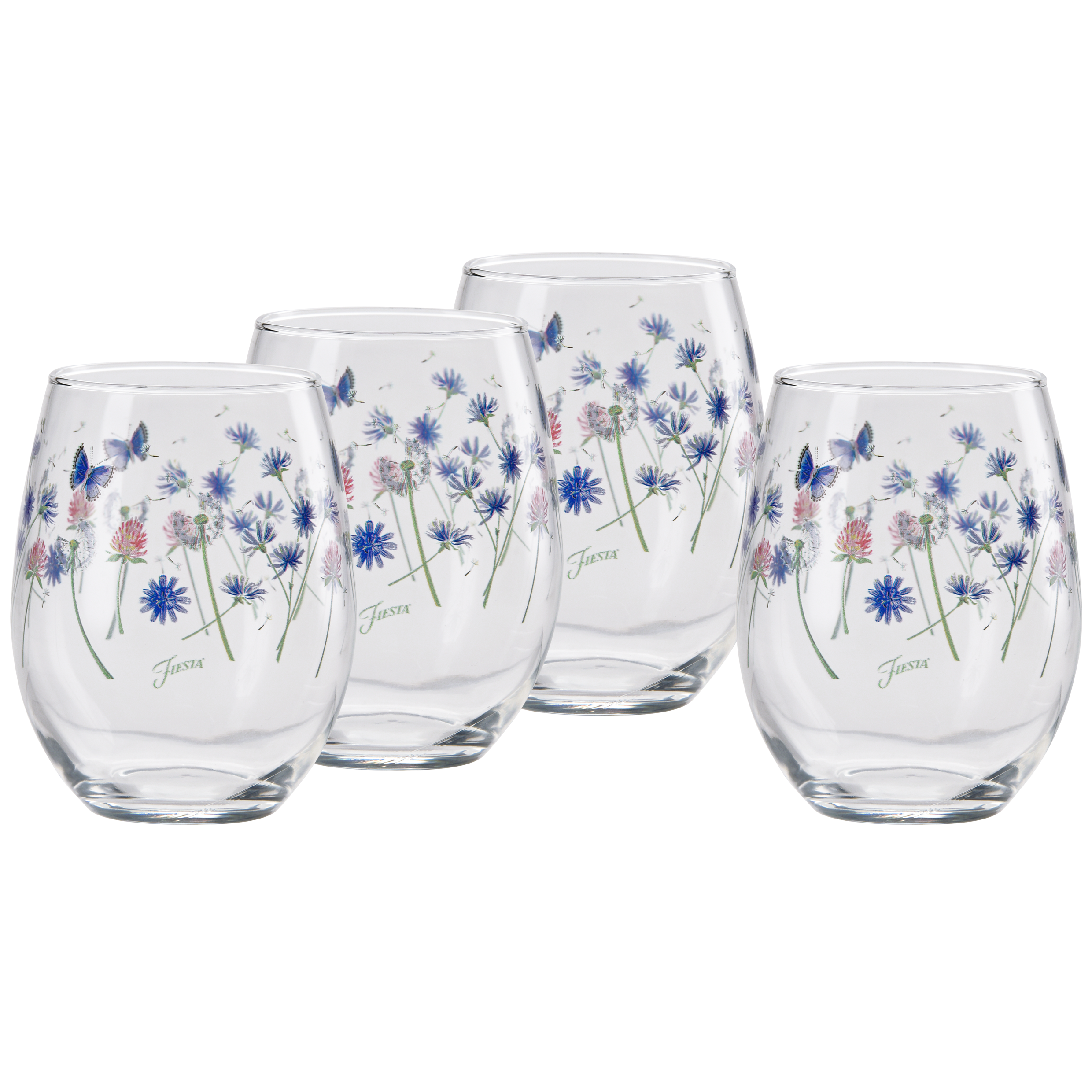Fiesta China Breezy Floral 15 oz. Stemless Wine Glass, Set of 4