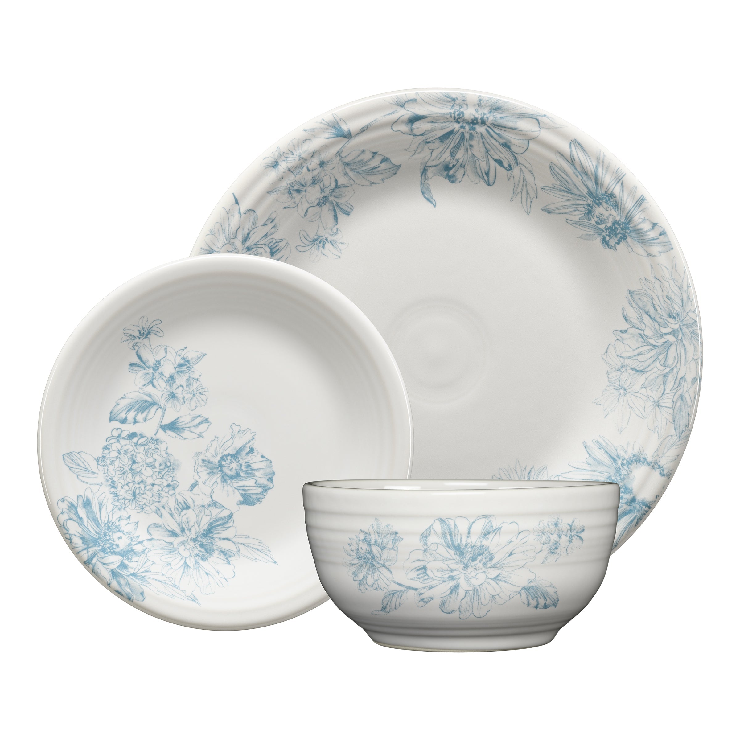 Fiesta China Botanical Floral Sky Classic Bistro 3-Piece Place Setting, Service For 1