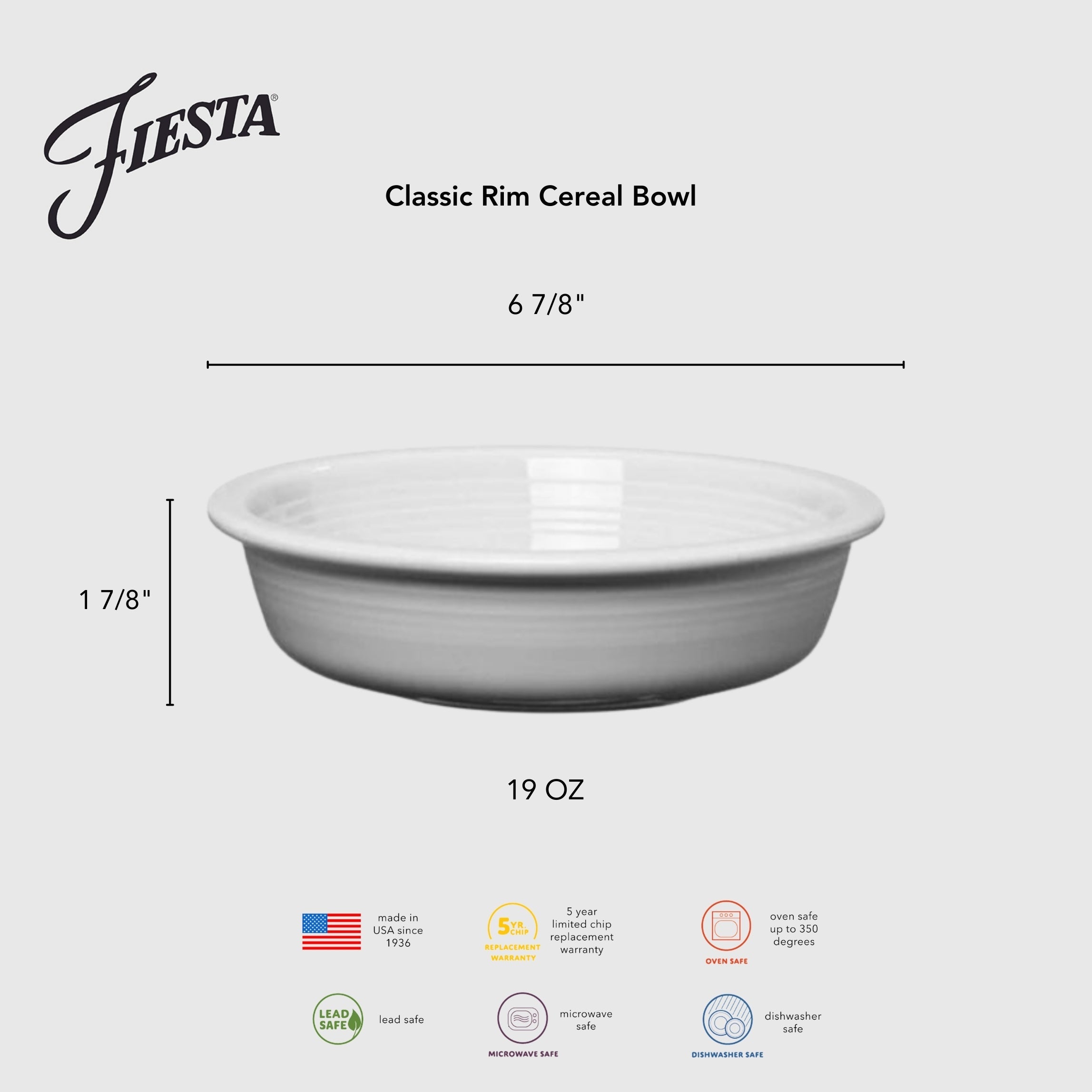 Fiesta China Classic Rim 6 7/8 Inch Cereal Bowl 19 OZ - Image 5