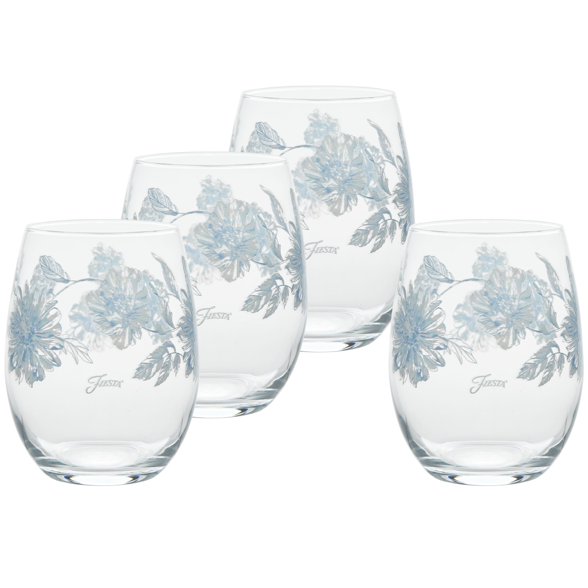 Fiesta China Botanical Floral 15 oz. Stemless Wine Glass, Set of 4