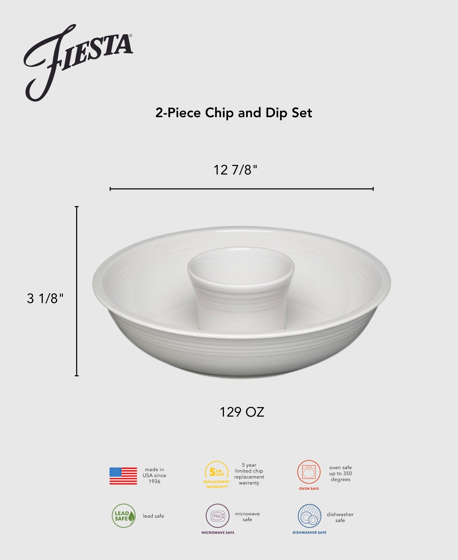 Fiesta China Sky 2-Piece Chip and Dip Set 12 7/8 Inch - Image 3