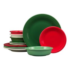 Fiesta China Christmas Mixed Color Classic Rim 12-Piece Dinnerware Set, Service for 4