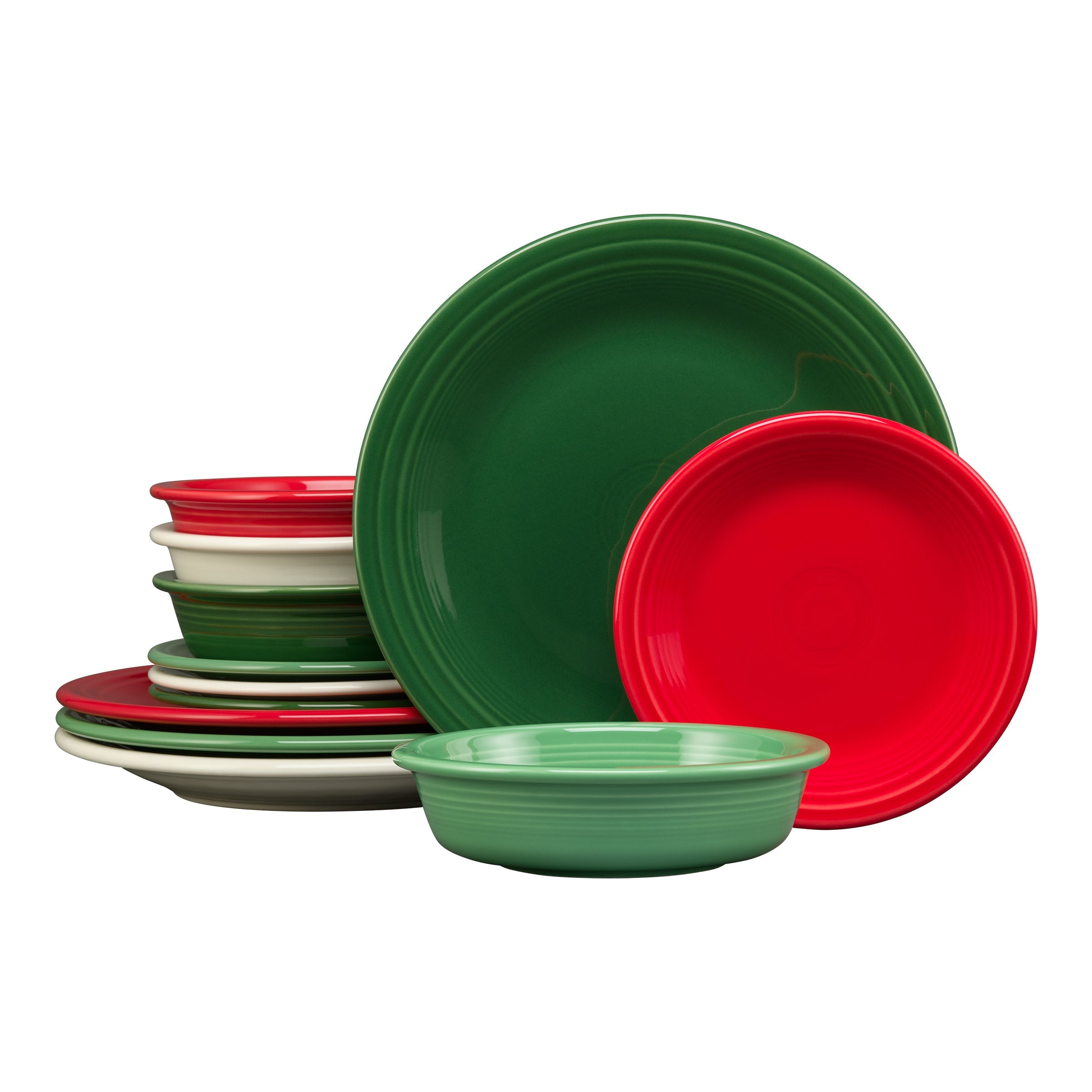 Fiesta China Christmas Mixed Color Classic Rim 12-Piece Dinnerware Set, Service for 4