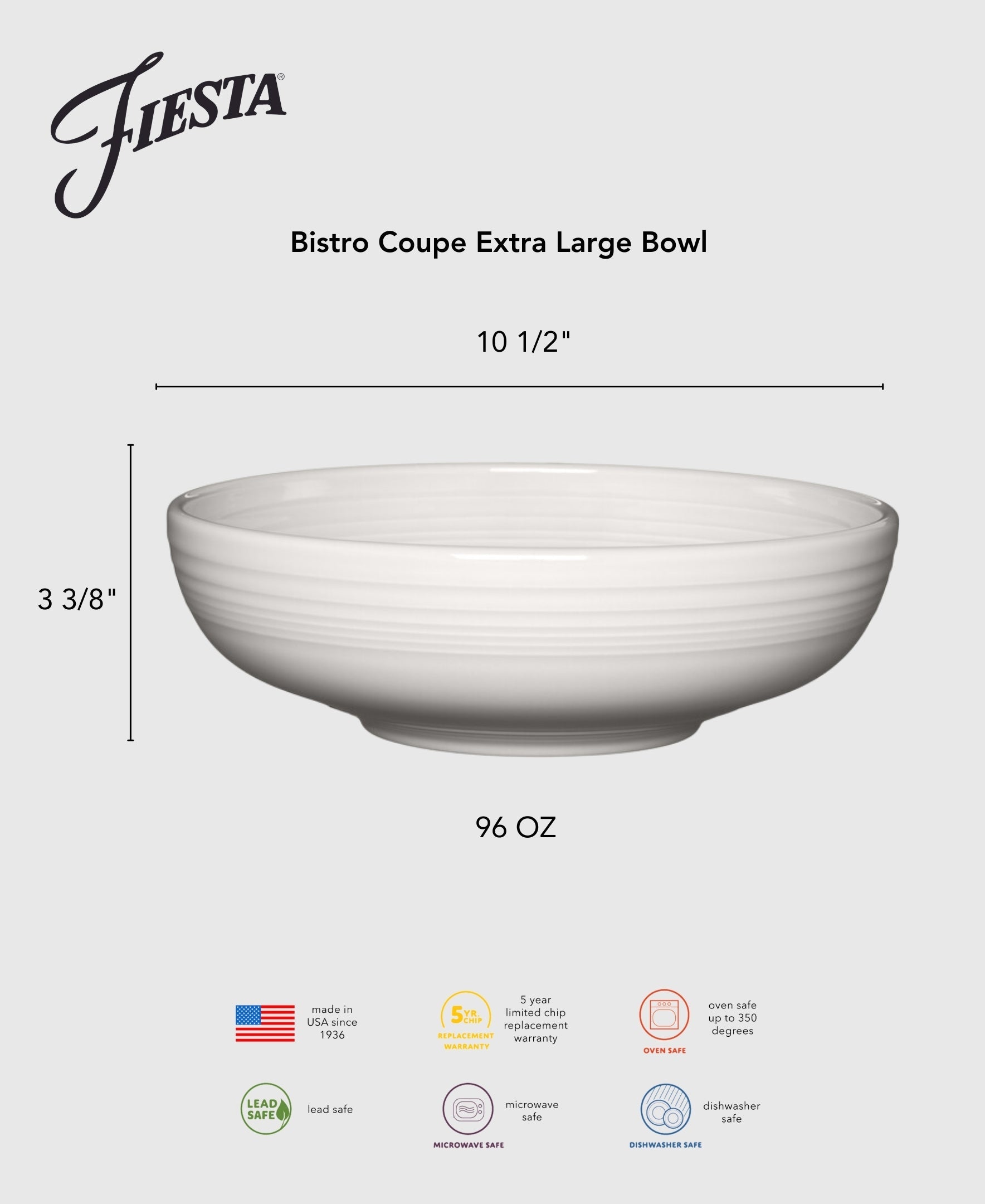 Fiesta China New Retired Bistro Coupe 10 1/2 Inch Extra Large Bowl 96 OZ - Image 2
