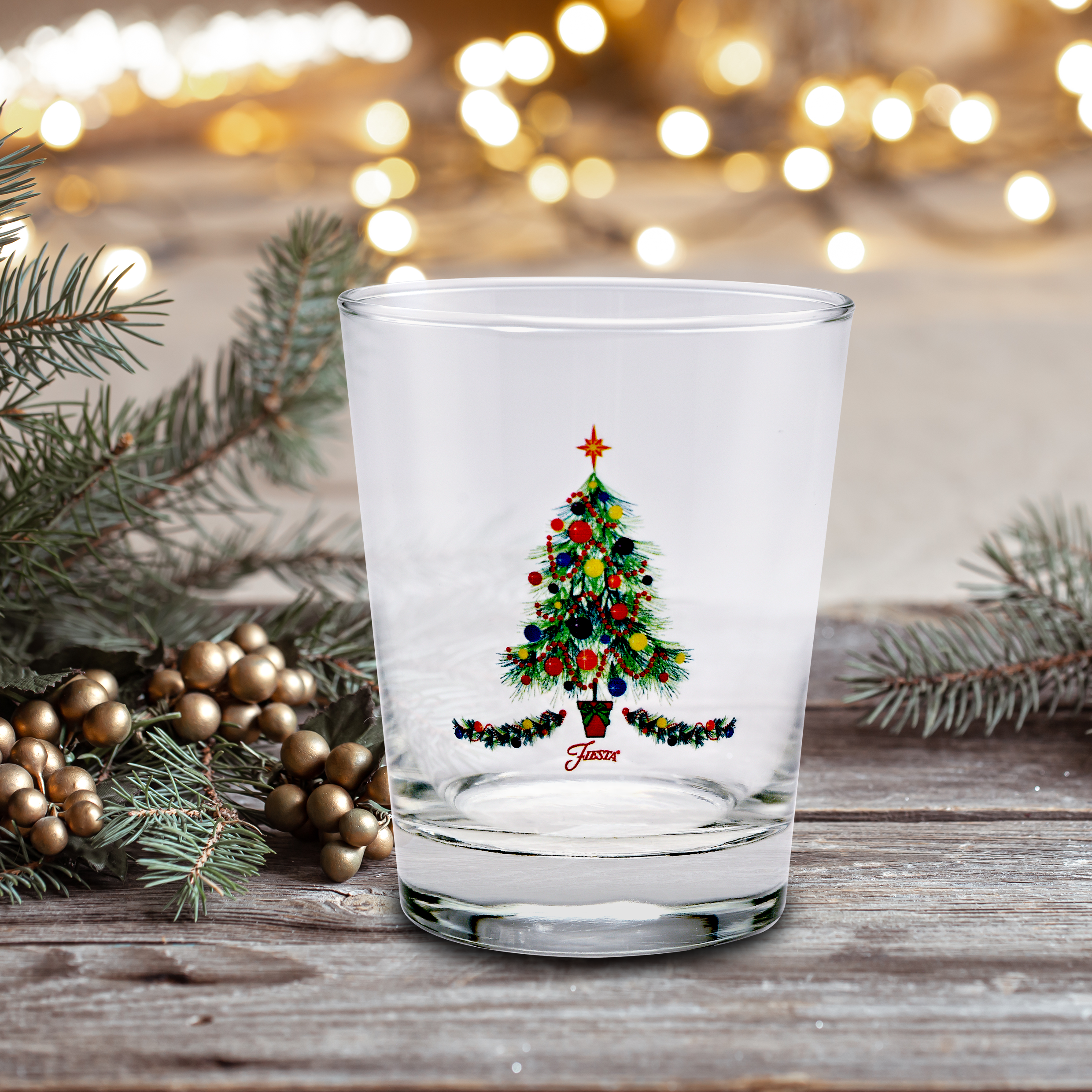 Fiesta China 15 oz. Fiesta® Christmas Tree Tapered Double Old Fashion, Set of 4
