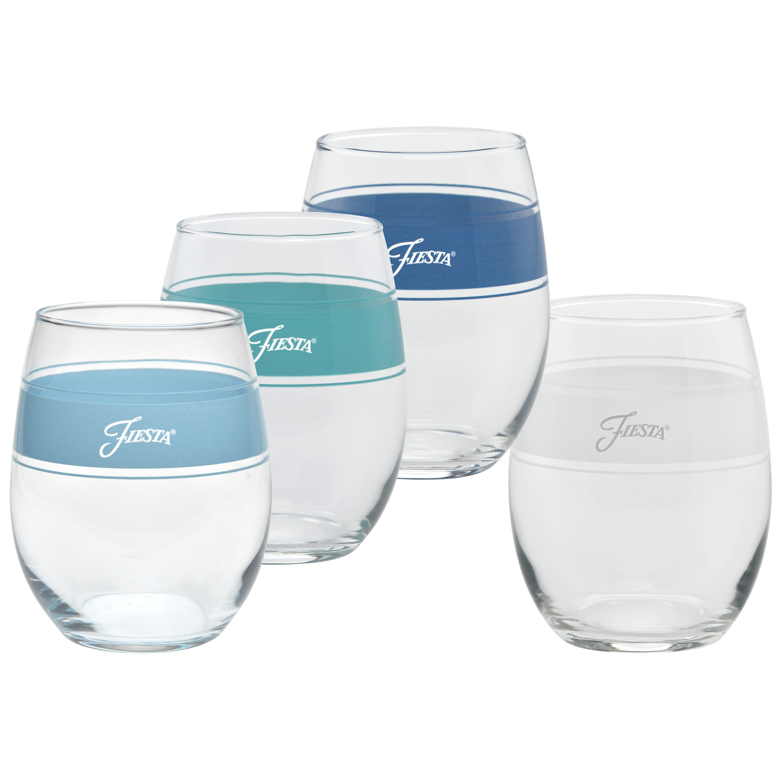 Fiesta China Coastal Blues 15 oz. Frame Stemless Wine Mixed Color, Set of 4