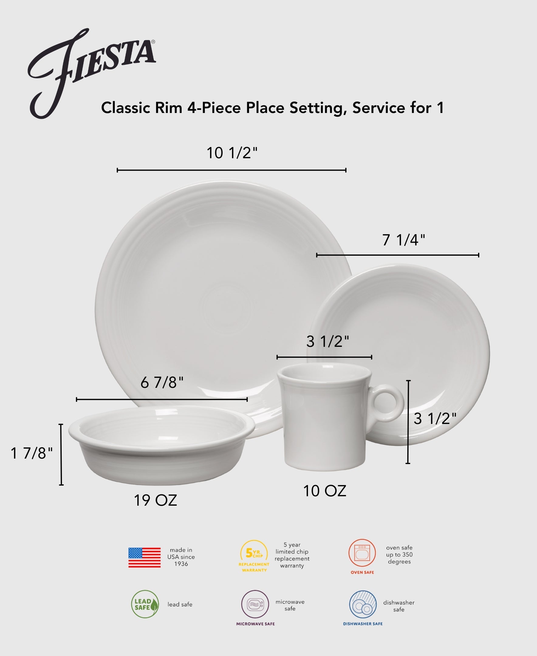 Fiesta China Lavender Classic Rim 4-Piece Place Setting, Service for 1 - Image 2