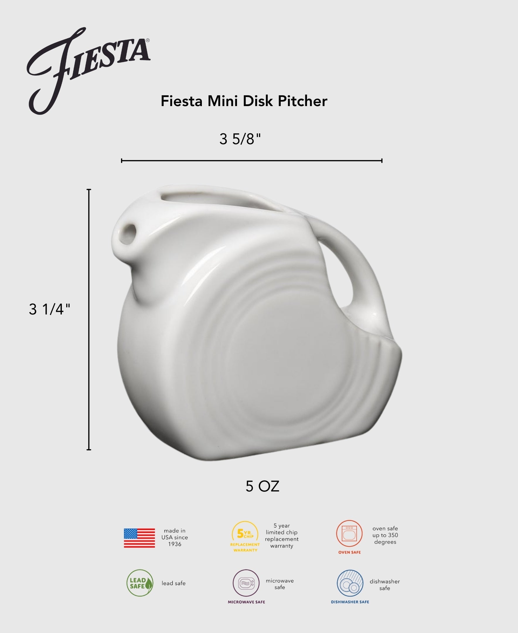 Fiesta China Fiesta 5 OZ Mini Disk Pitcher - Image 2