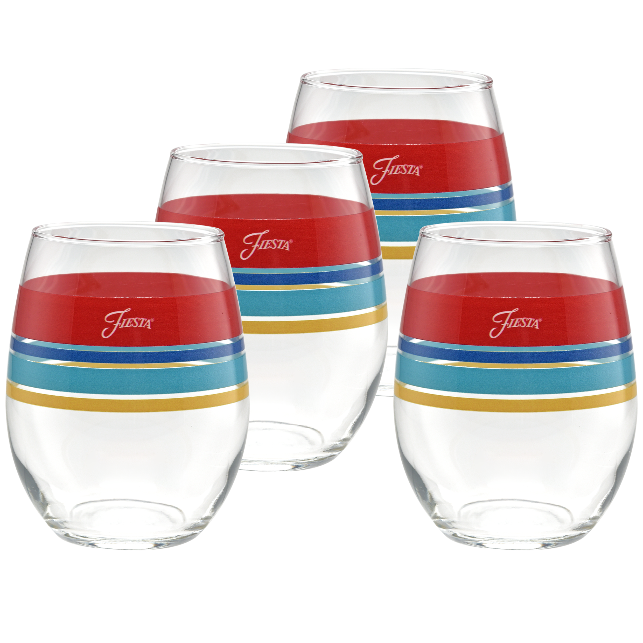 Fiesta China Vibrant 15 oz. Edgeline Stemless Wine, Set of 4