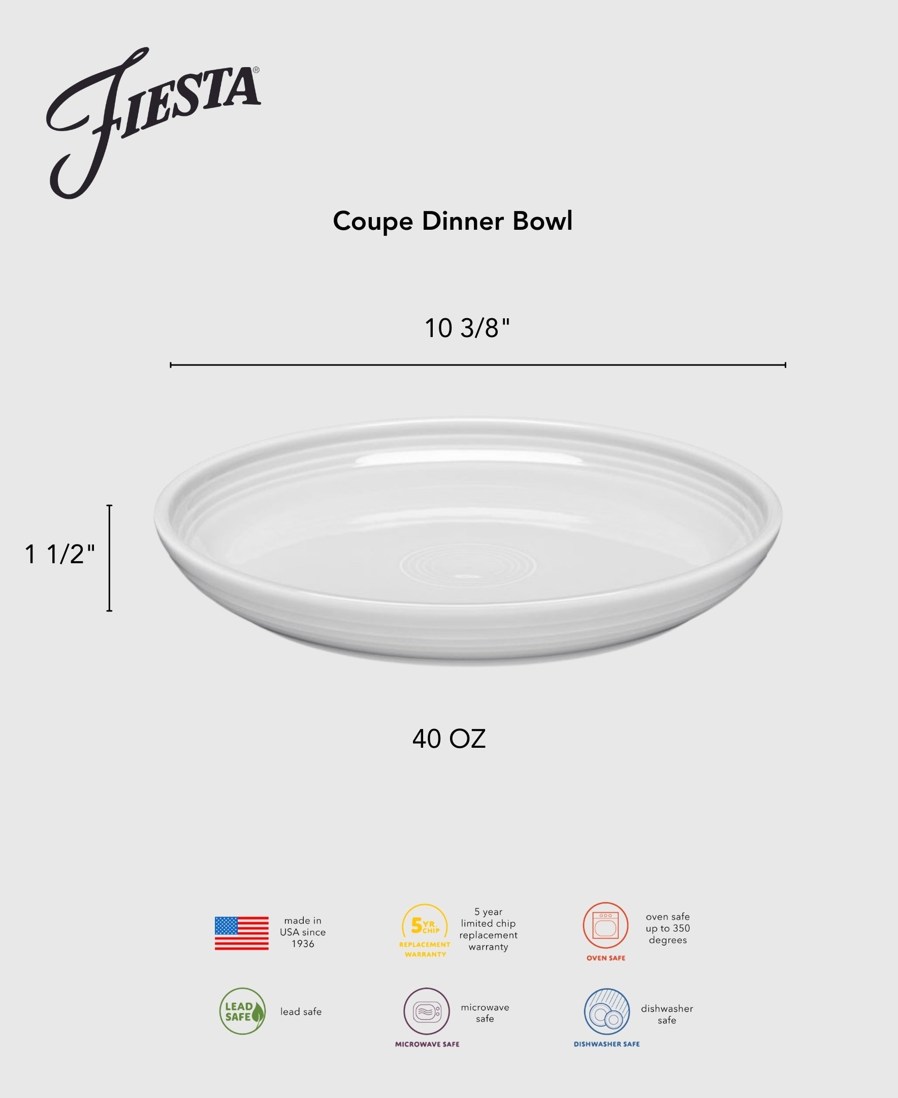 Fiesta China Coupe 10 3/8 Inch Dinner Bowl 40 OZ - Image 5