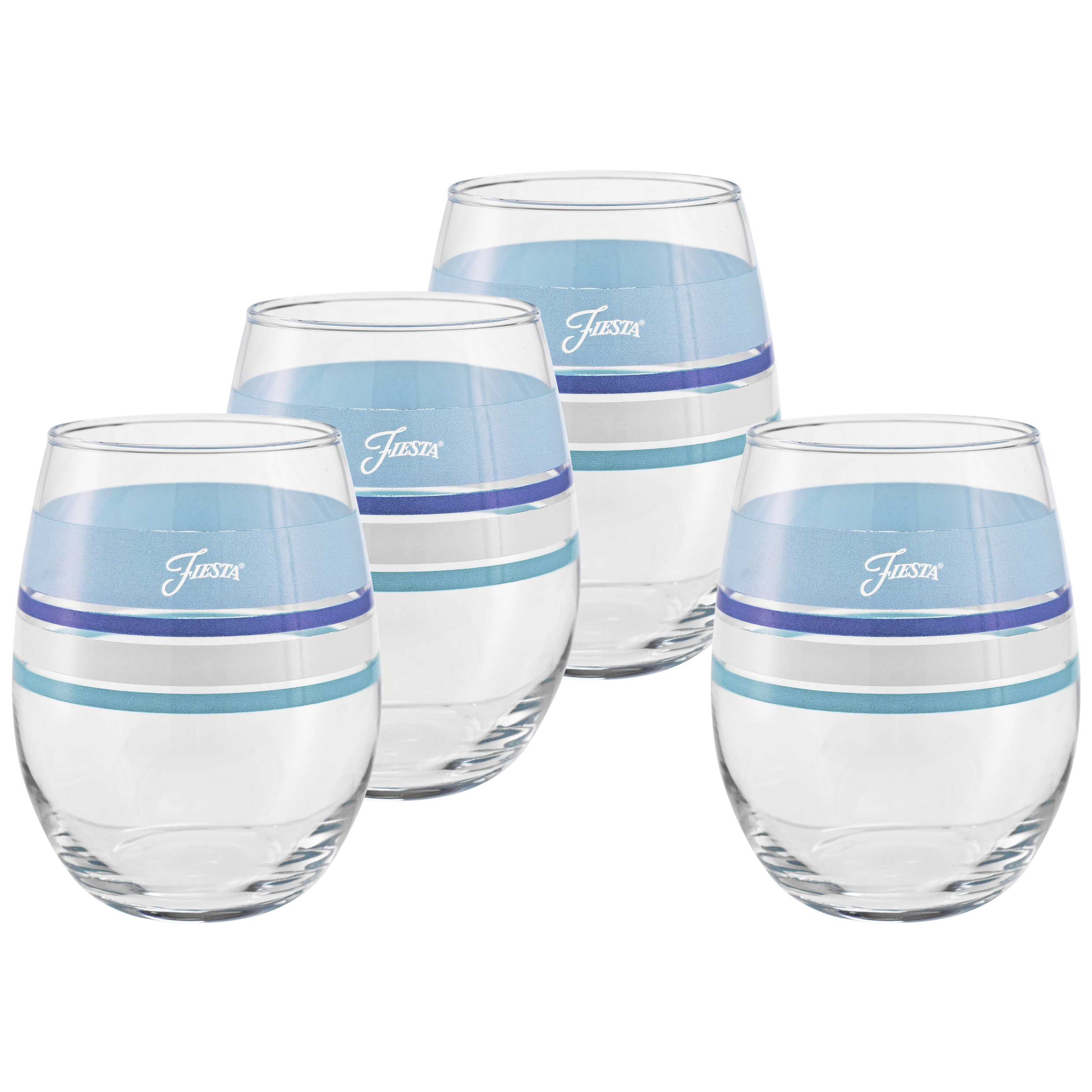 Fiesta China Coastal Blues 15 oz. Edgeline Stemless Wine, Set of 4