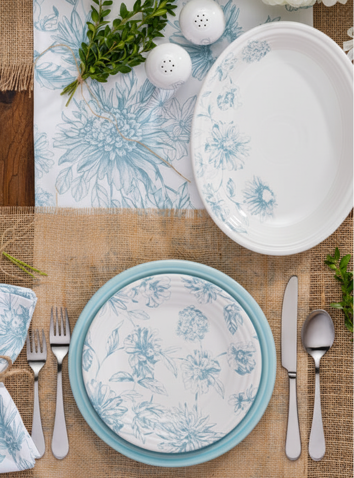 Fiesta China Botanical Floral Sky Classic Rim 9 Inch Luncheon Plate - Image 3