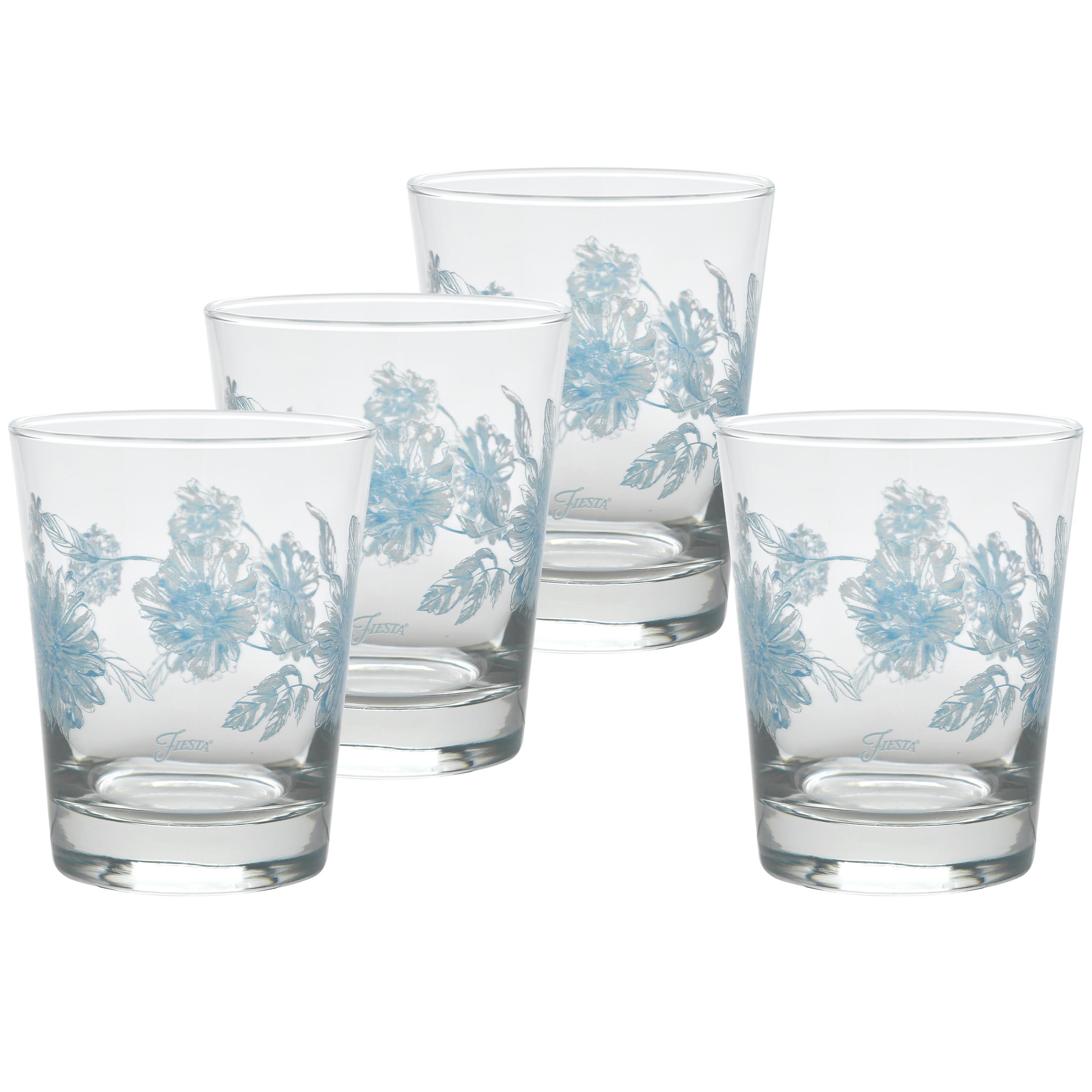 Fiesta China Botanical Floral 15 oz. Tapered Double Old Fashion Glass, Set of 4