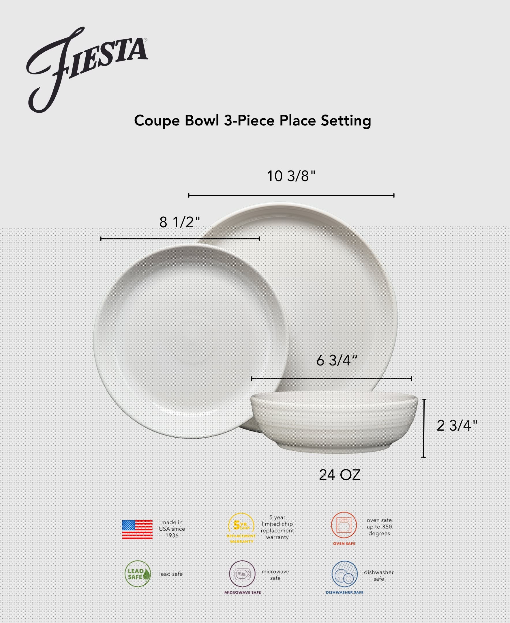 Fiesta China New Retired Coupe Bowl 3-Piece Place Setting - Image 3