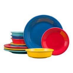 Fiesta China Mixed Vibrant Classic Rim 12-Piece Dinnerware Set, Service for 4