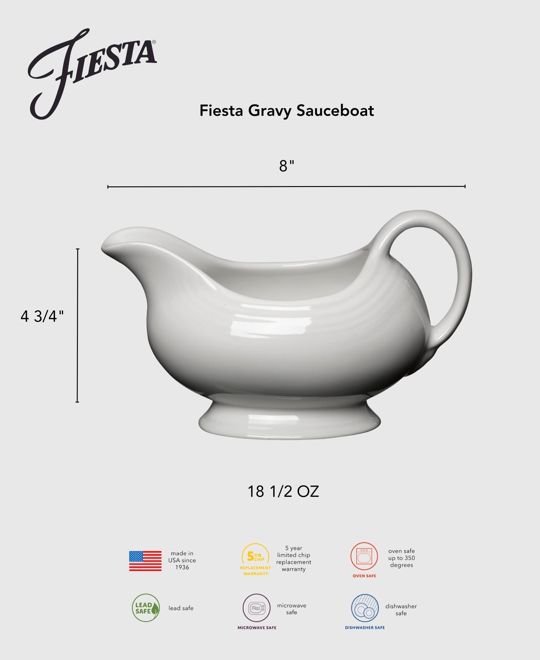 Fiesta China Fiesta 18 1/2 OZ Gravy Sauceboat - Image 4