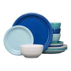 Fiesta China Mixed Coastal Blues Bistro Coupe 12-Piece Dinnerware Set, Service for 4