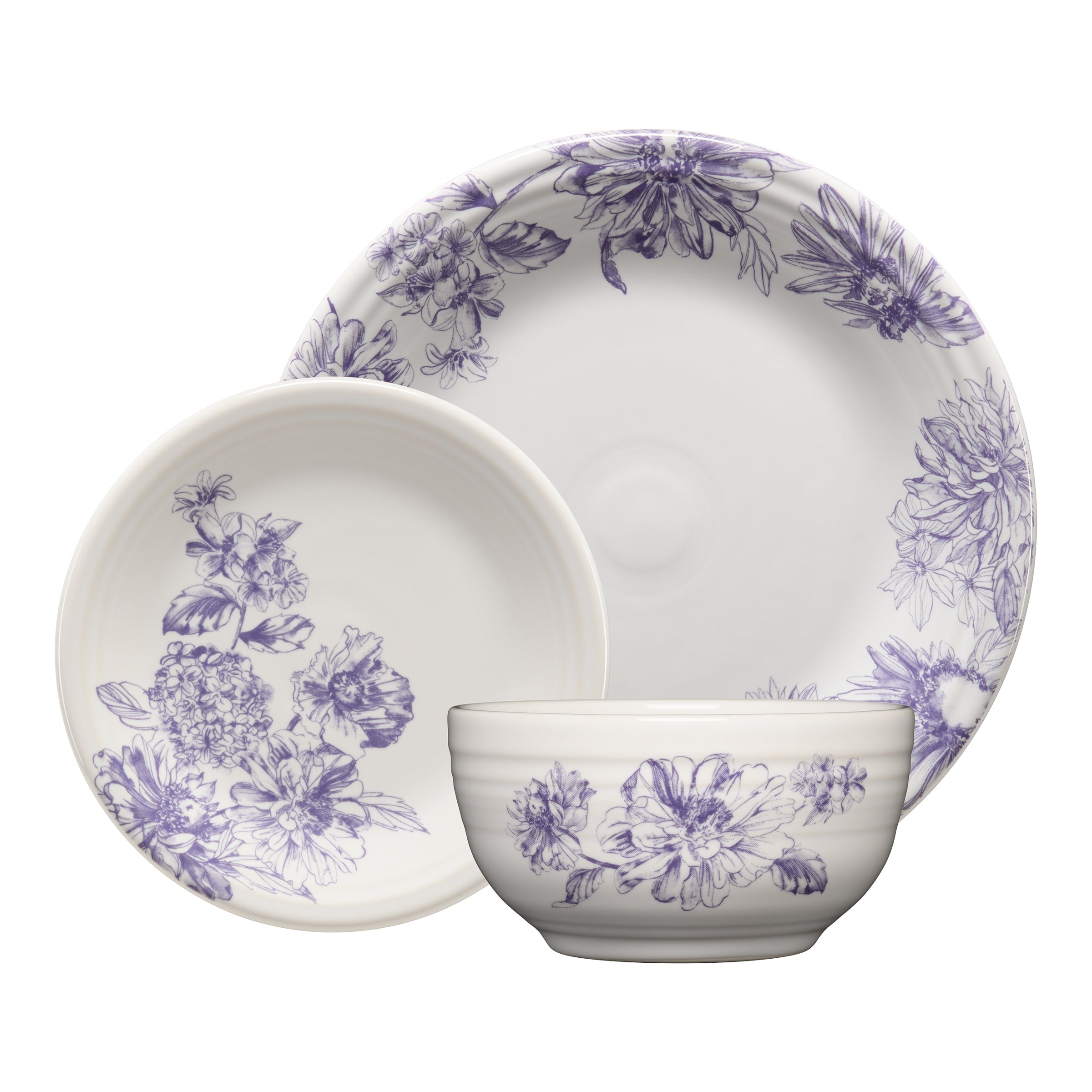 Fiesta China Botanical Floral Lavender Classic Bistro 3-Piece Place Setting, Service For 1
