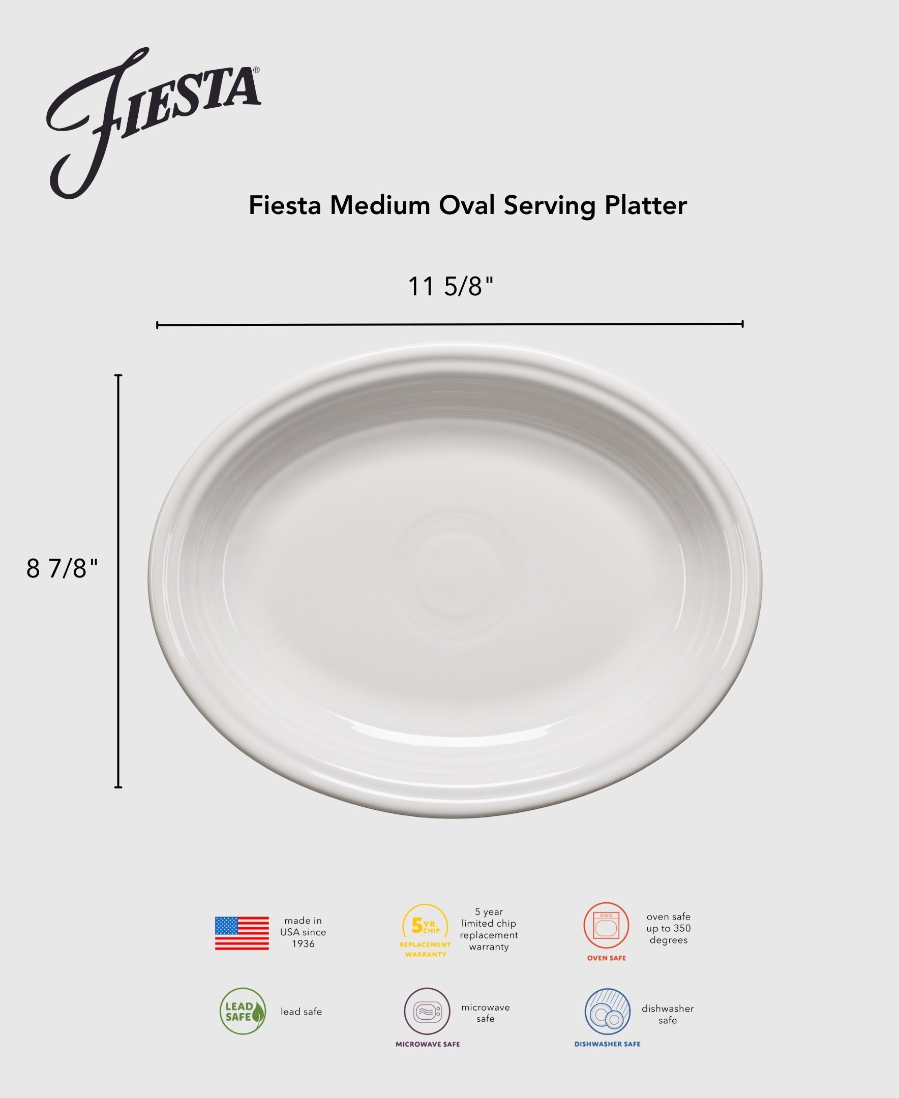Fiesta China Foundry 11 5/8 Inch Medium Oval Serving Platter - Image 2