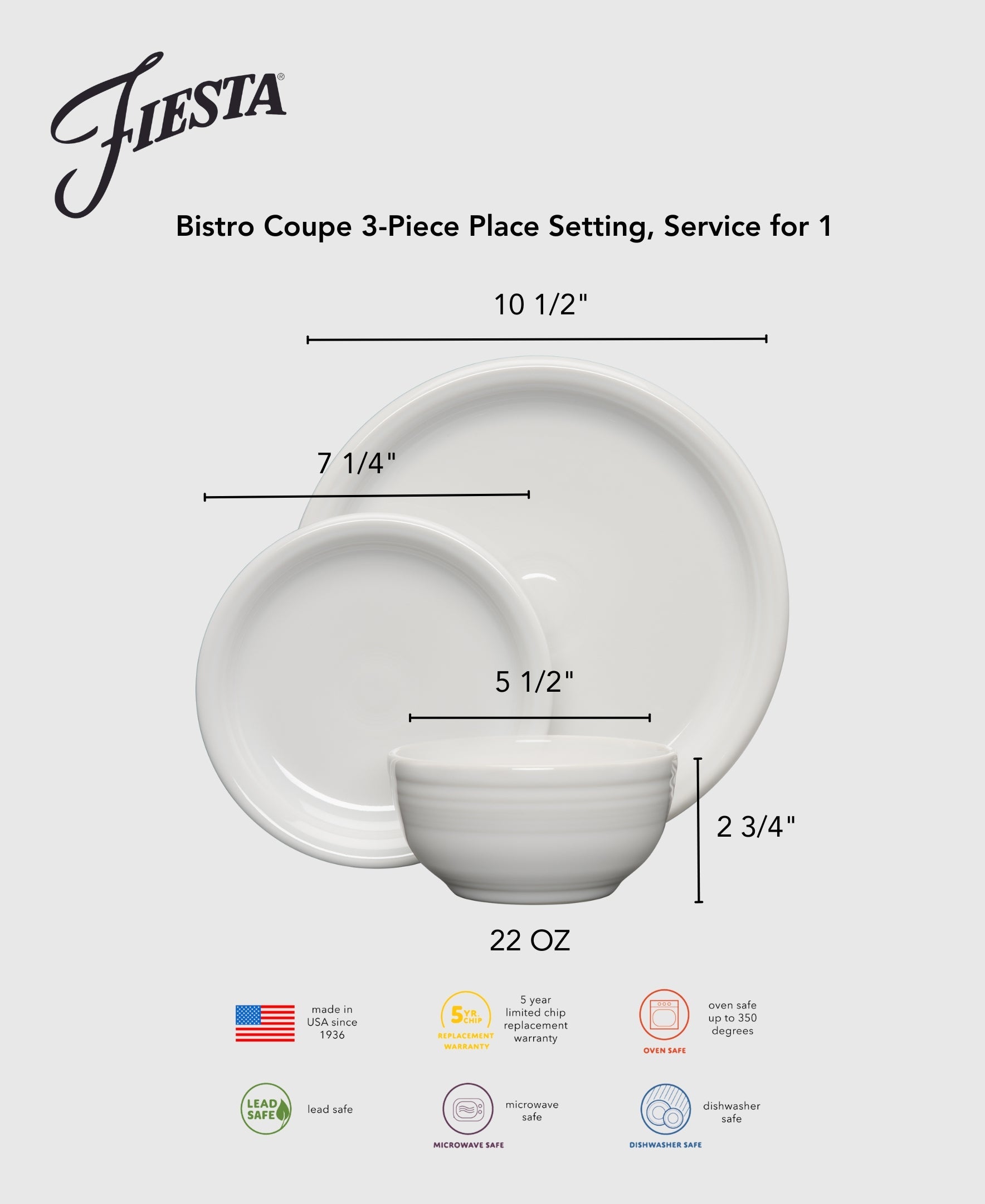 Fiesta China Lavender Bistro Coupe 3-Piece Place Setting, Service for 1 - Image 4