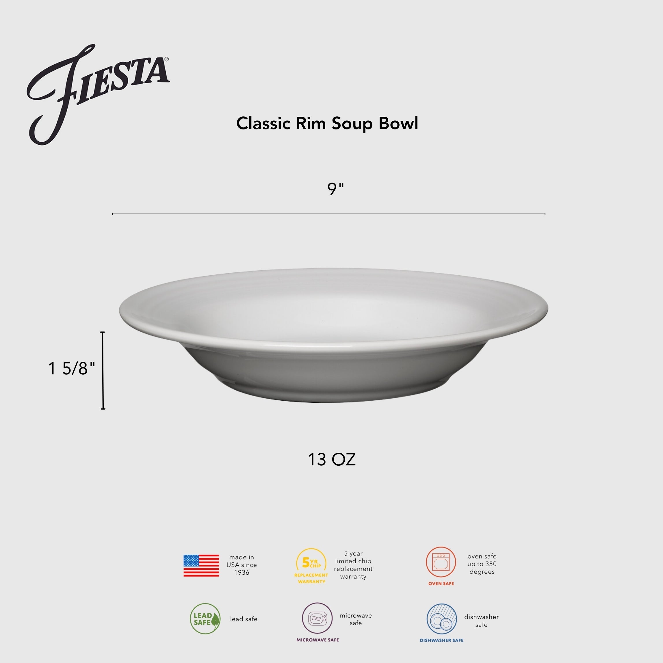 Fiesta China Classic Rim 9 Inch Soup Bowl 13 OZ - Image 9