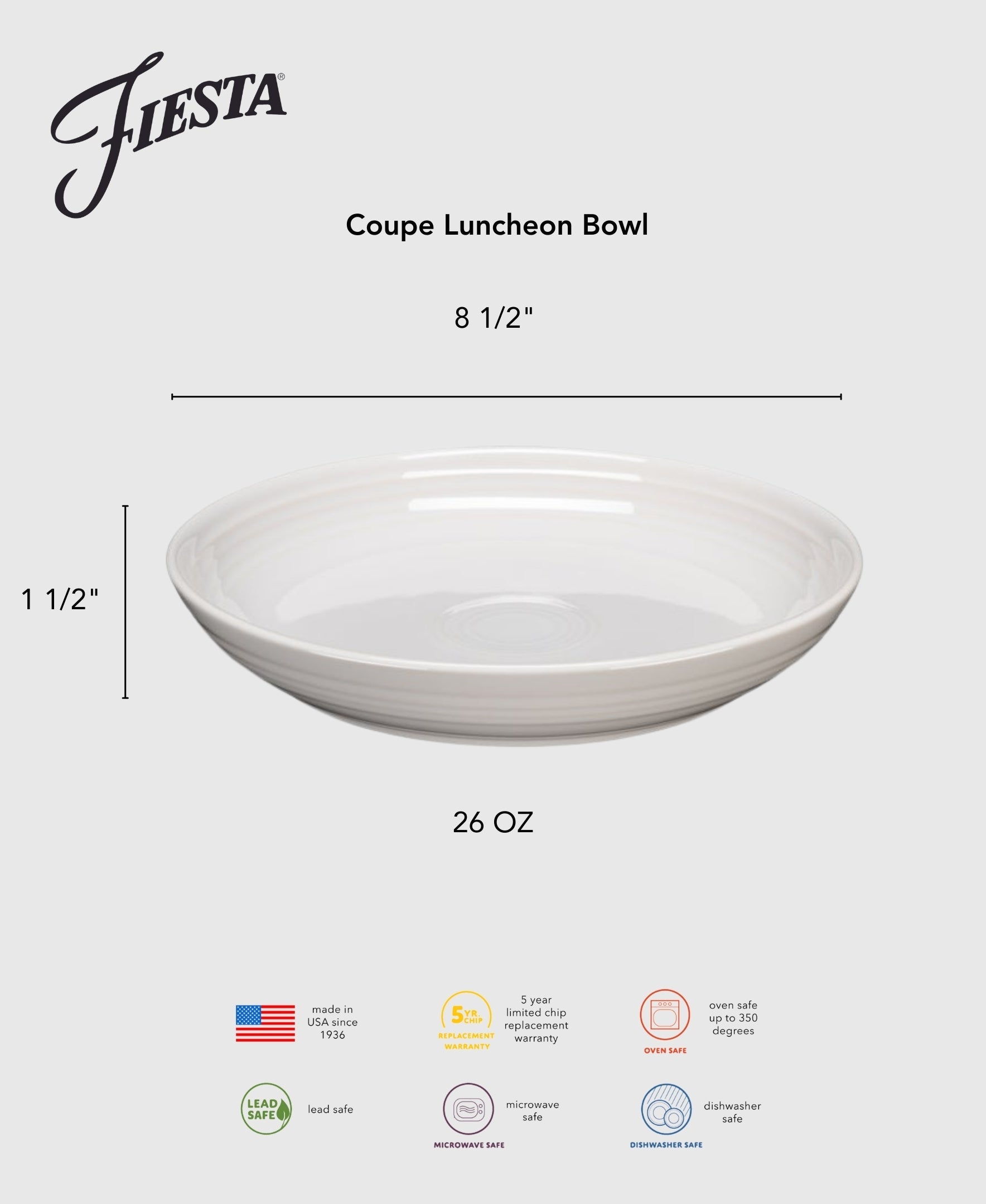 Fiesta China Lavender Coupe 8 1/2 Inch Luncheon Bowl 26 OZ - Image 2