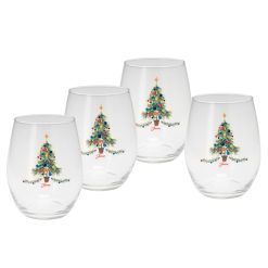 Fiesta China 15 oz. Fiesta® Christmas Tree Stemless Wine, Set of 4