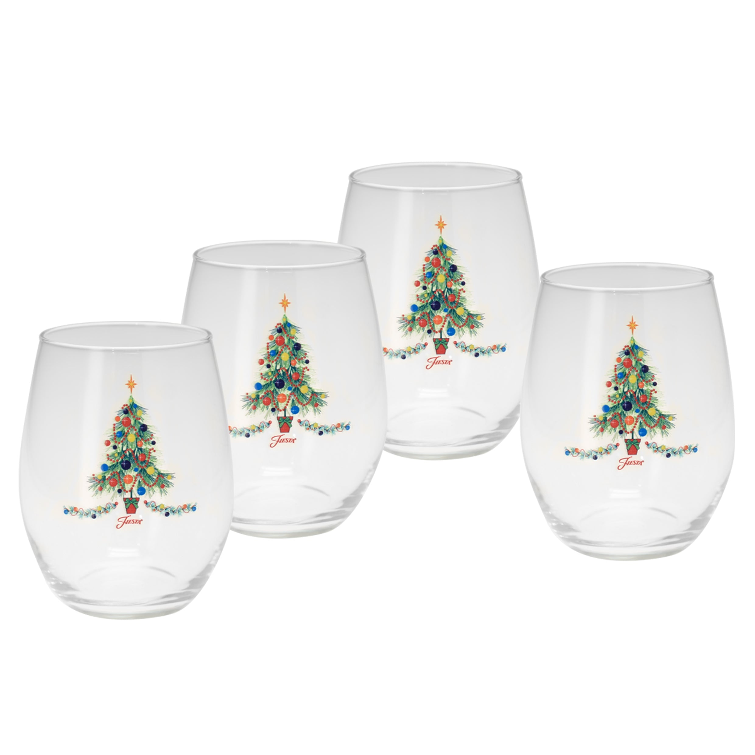 Fiesta China 15 oz. Fiesta® Christmas Tree Stemless Wine, Set of 4