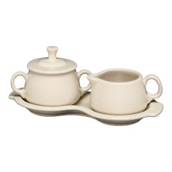 Fiesta China New Retired Linen 4-Piece Sugar Bowl and Creamer Set with Tray