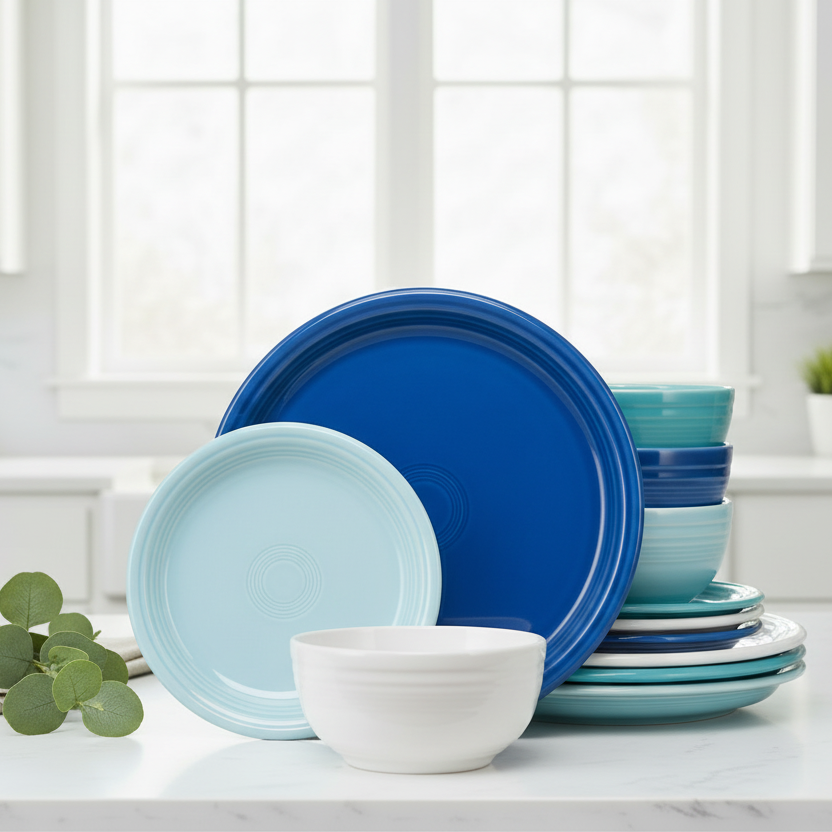 Fiesta China Mixed Coastal Blues Bistro Coupe 12-Piece Dinnerware Set, Service for 4 - Image 3