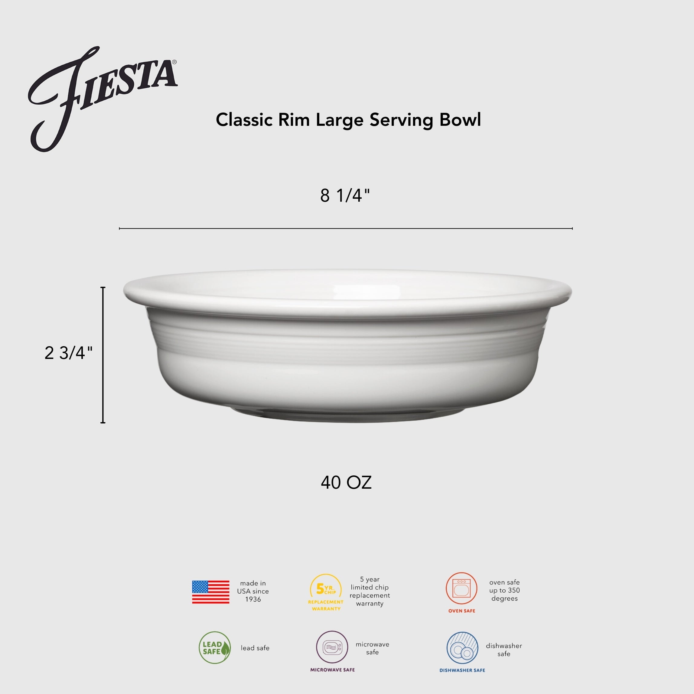 Fiesta China Lavender Classic Rim 8 1/4 Inch Large Serving Bowl 40 OZ - Image 2