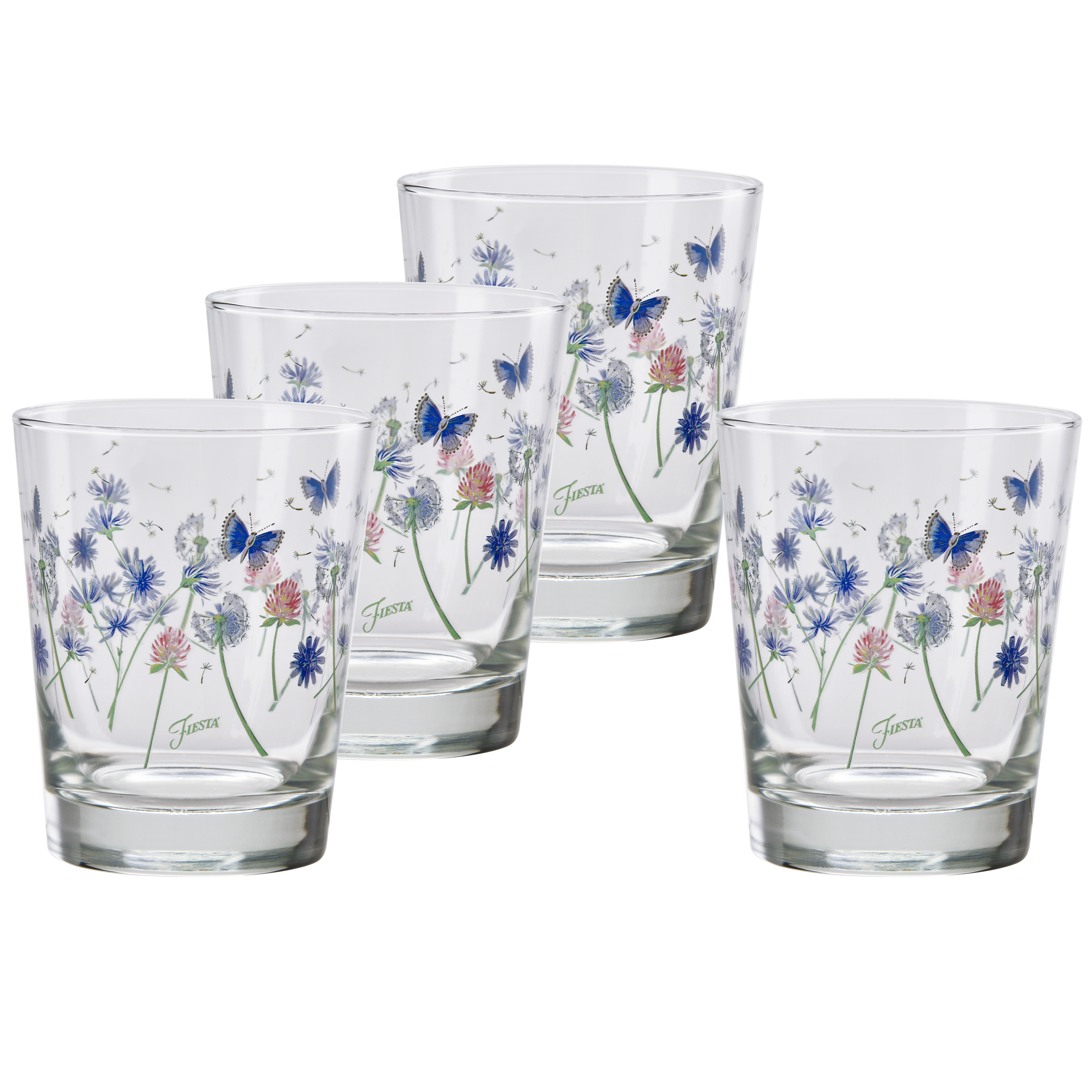Fiesta China Breezy Floral 15 oz. Tapered Double Old Fashion Glass, Set of 4