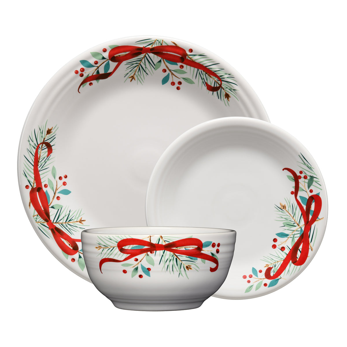 Fiesta China Holly Berry Christmas Garland Classic Bistro Coupe 3-Piece Place Setting, Service for 1