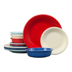 Fiesta China Mixed Americana Classic Rim 12-Piece Dinnerware Set, Service for 4