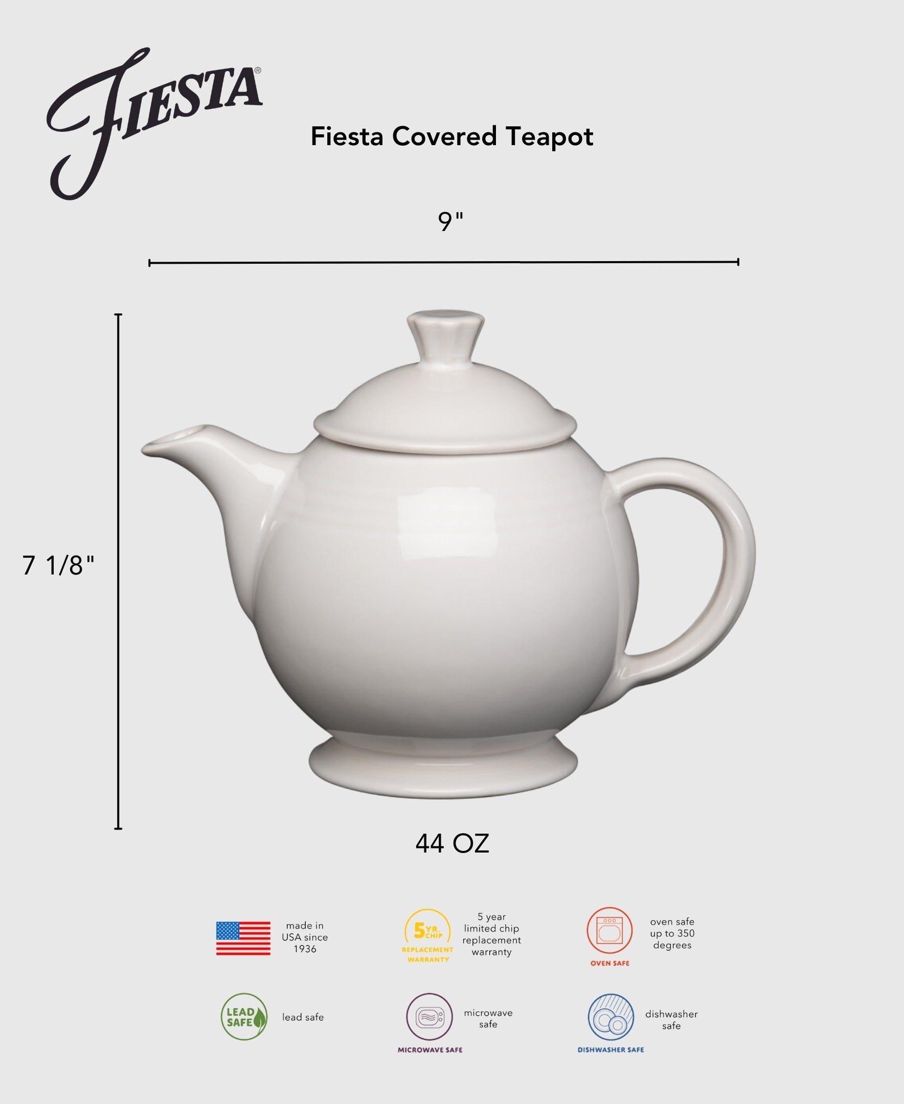 Fiesta China New Retired Fiesta 44 OZ Covered Teapot - Image 3