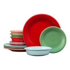 Fiesta China Peppermint Frost Mixed Color Classic Rim 12-Piece Dinnerware Set, Service for 4