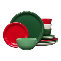 Fiesta China Christmas Mixed Color Bistro Coupe 12-Piece Dinnerware Set, Service for 4