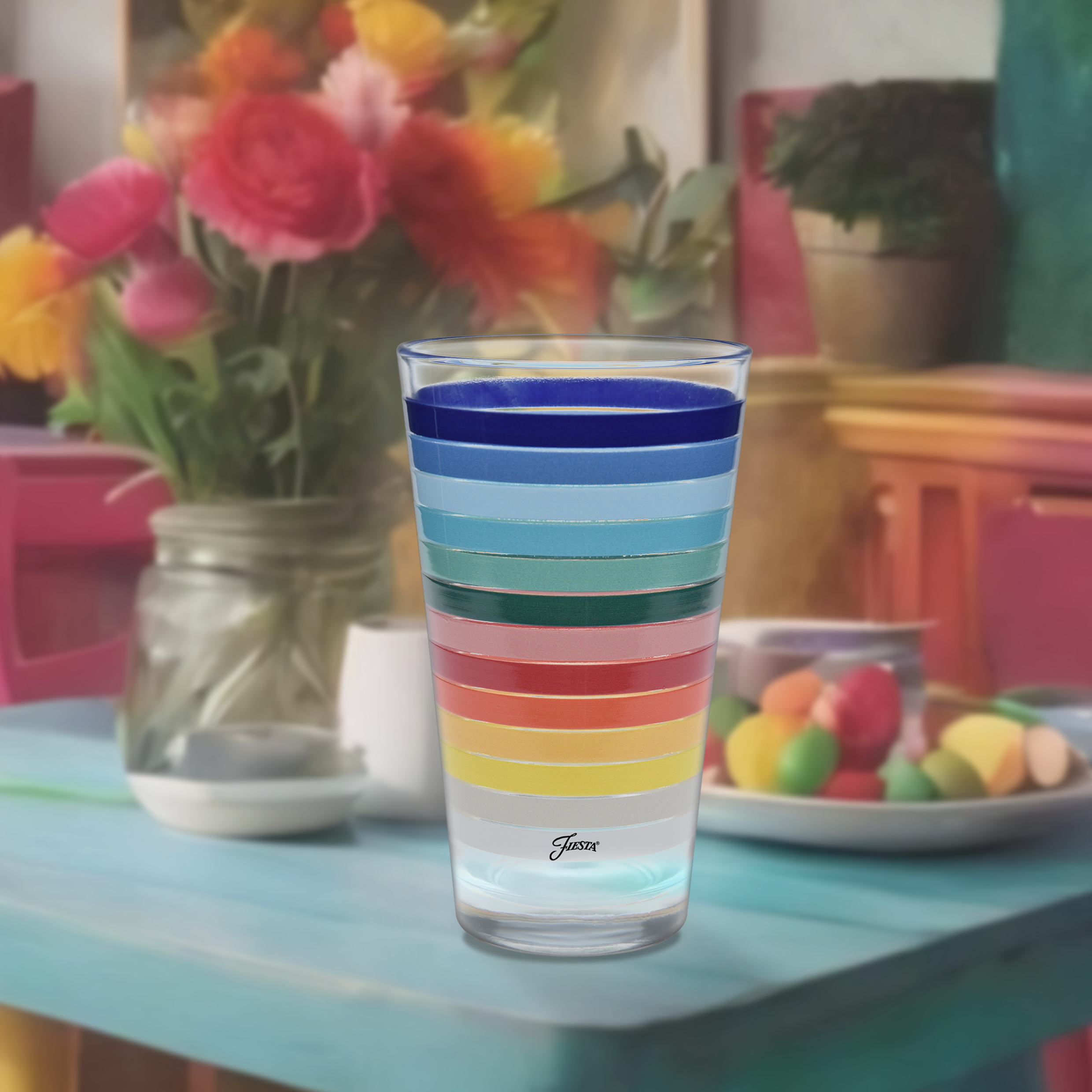 Fiesta China 16 oz. All Colors Stripe Cooler Glass - Set of 4 - Image 3