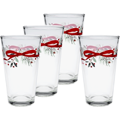 Fiesta China Holly Berry Christmas Garland 16 oz. Cooler Glass - Set of 4