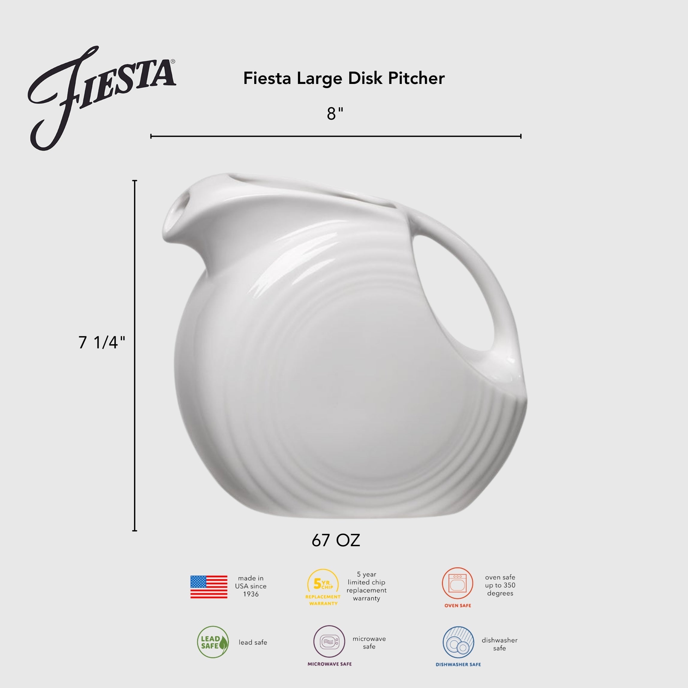 Fiesta China Lavender 67 OZ Large Disk Pitcher - Image 2