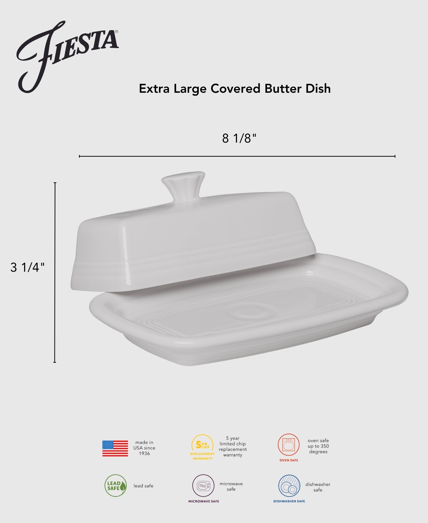 Fiesta China Extra Large Covered Butter Dish 8 1/8 Inch x 5 1/8 Inch - Image 4