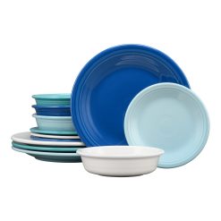 Fiesta China Mixed Coastal Blues Classic Rim 12-Piece Dinnerware Set, Service for 4